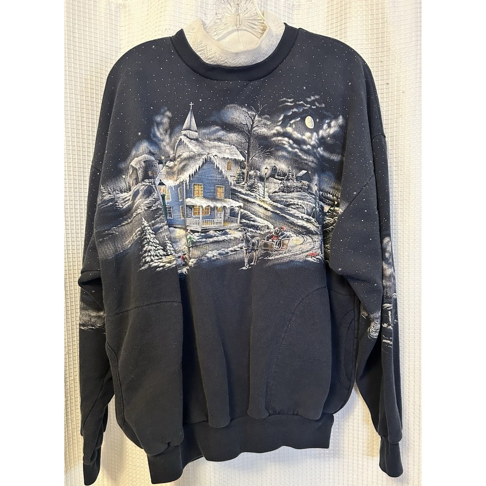 Vintage Art Unlimited Winter Horse Scene All Over Print Mock Neck Sweatshirt XL